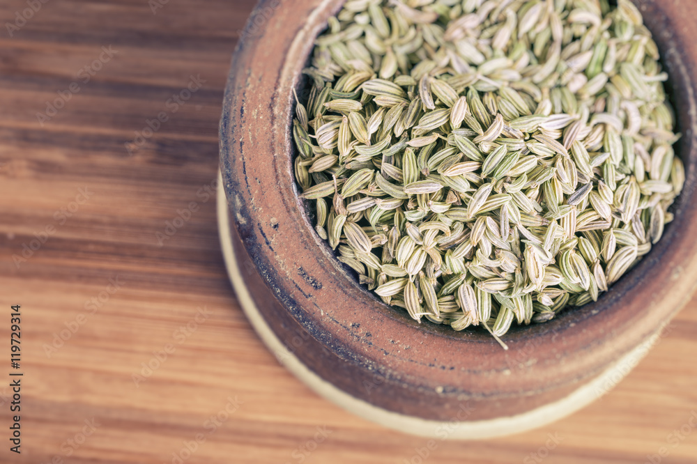 Fennel seeds in a bowl with faded effect Fennel seeds in a bowl with faded effect