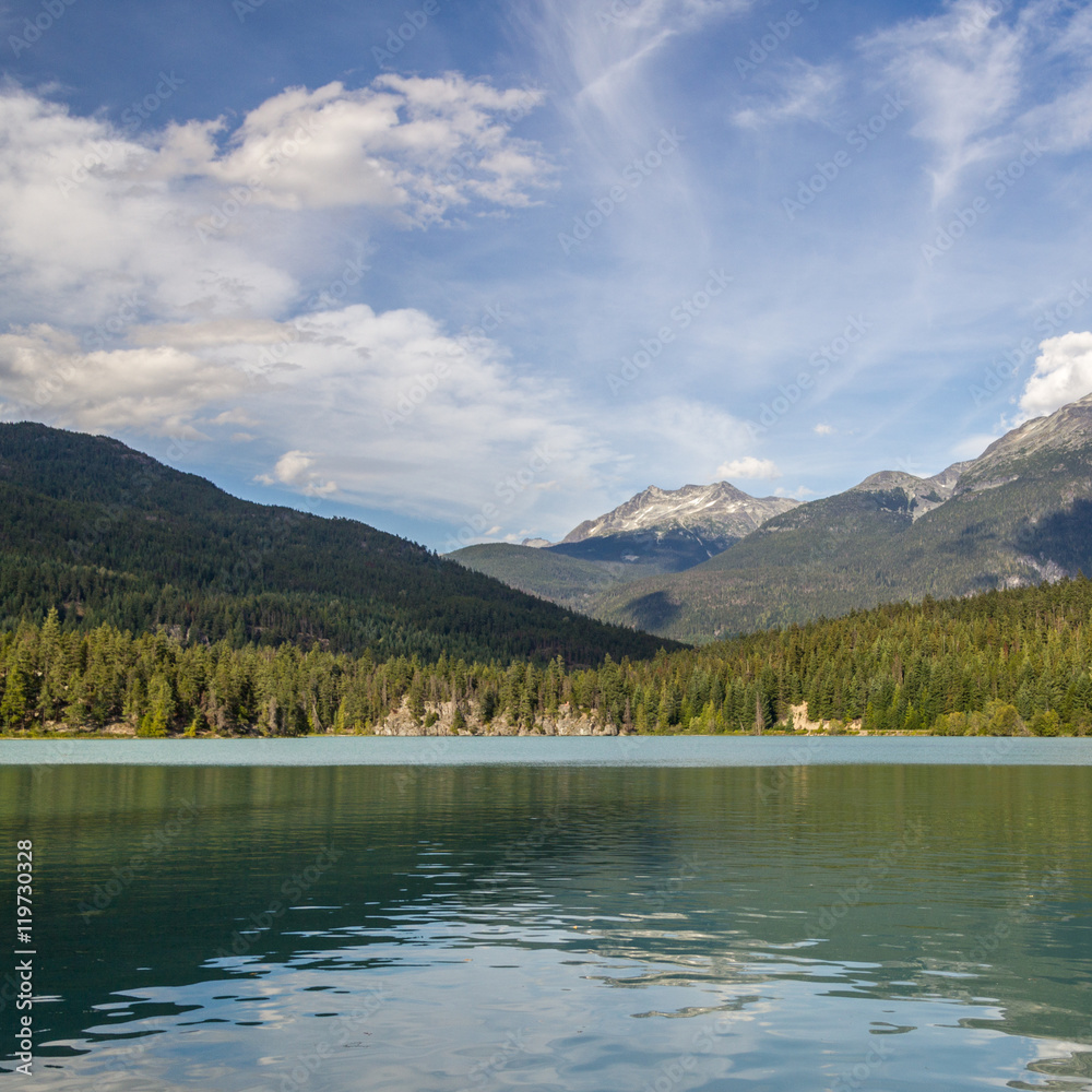 Mountains and Green lake near Whistler Canada Mountains and Green lake near Whistler Canada