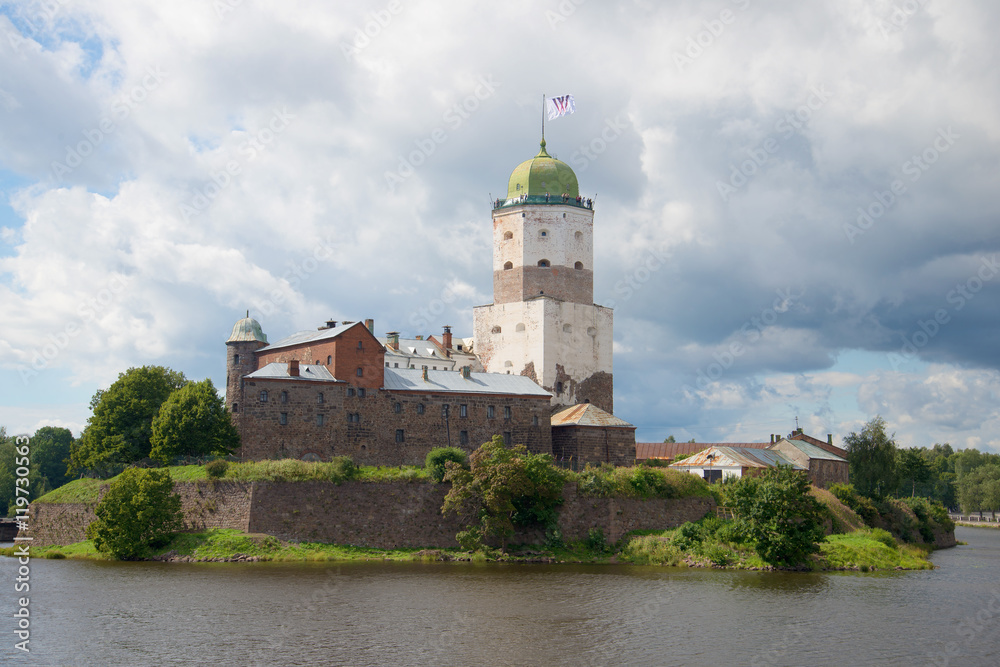 Vyborg castle closeup cloud day in august. Vyborg, Russia