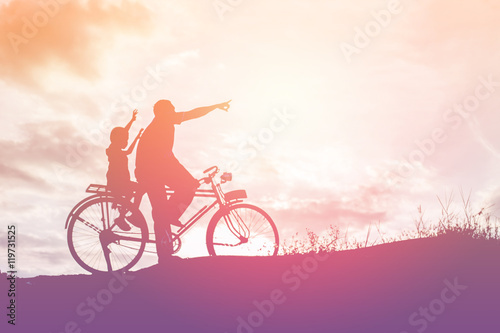 Biker family silhouette father and son