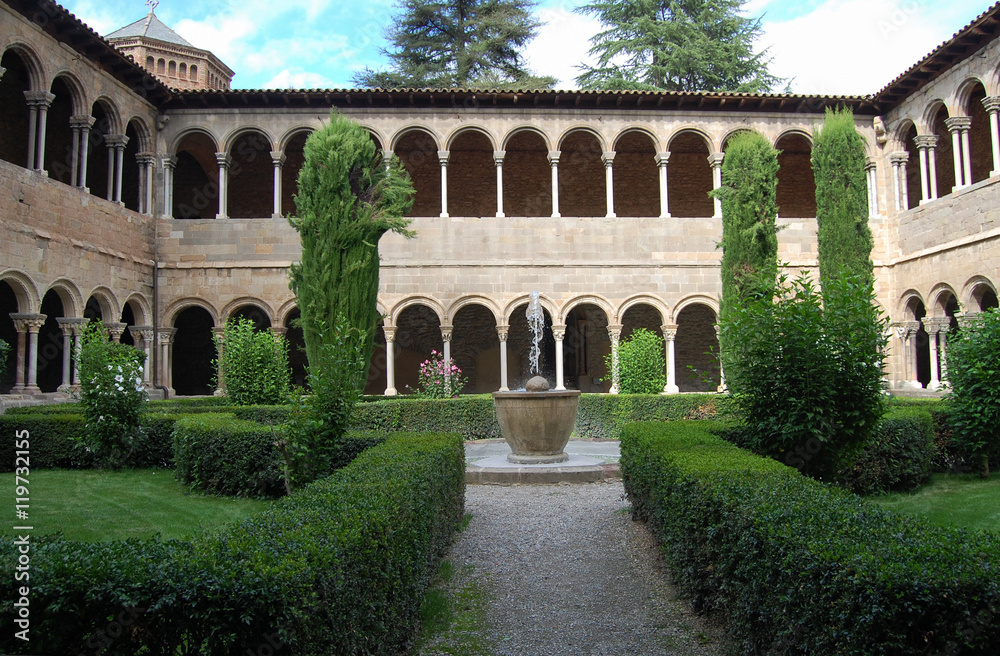  green courtyard in the old monastery 