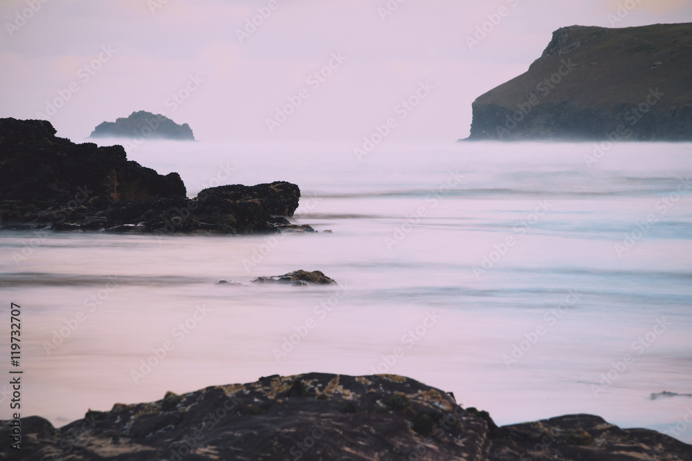 Early morning view over the beach at Polzeath Vintage Retro Filt Early morning view over the beach at Polzeath Vintage Retro Filt