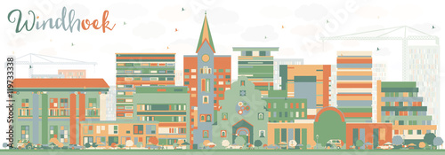 Abstract Windhoek Skyline with Color Buildings.
