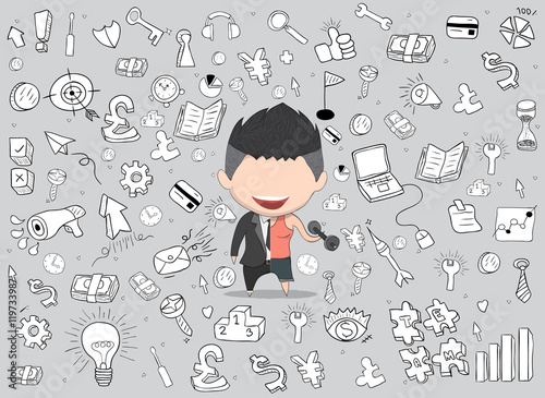 Vector illustration of a happy face businessman on icon business
