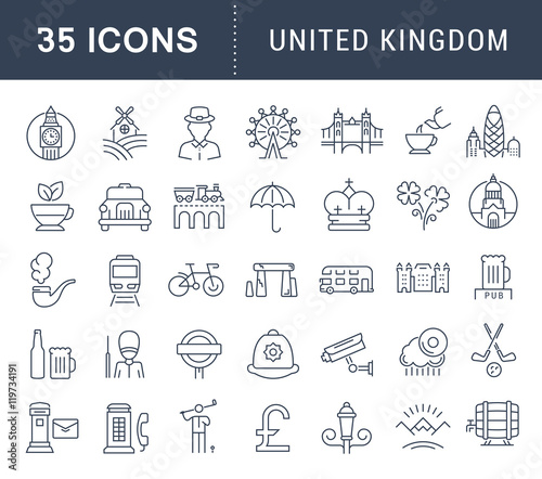 Set Vector Flat Line Icons UK