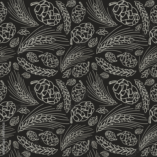 Malt and cone hop seamless pattern