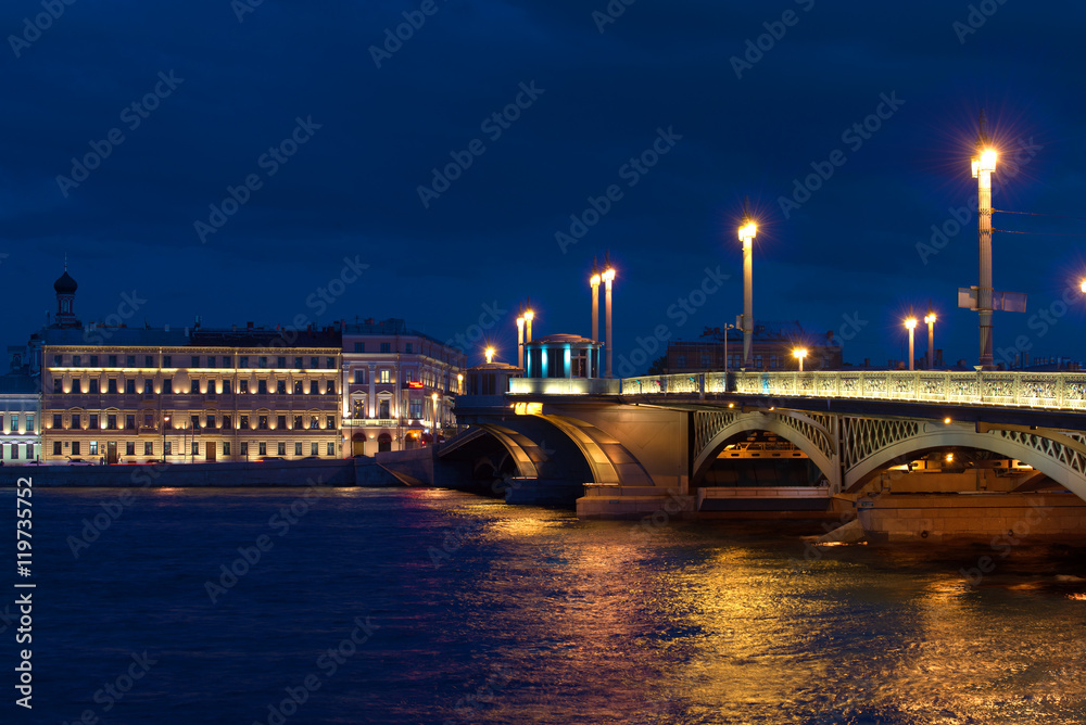 Summer night near the Annunciation bridge. Saint Petersburg, Russia