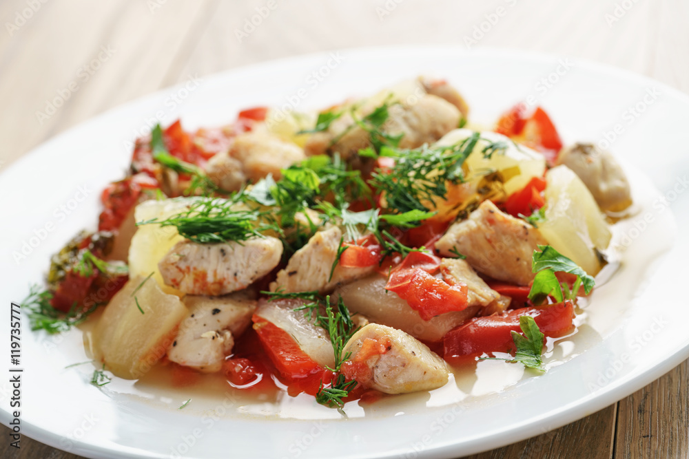 braised chicken fillet with squash and bell pepper braised chicken fillet with squash and bell pepper
