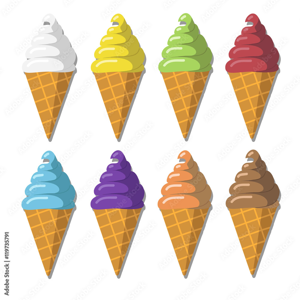 Vector illustration set icecream soft serve scoop, waffle cup, t Vector illustration set icecream soft serve scoop, waffle cup, t