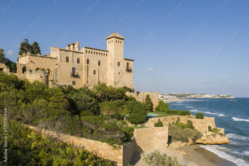 Castle of Tamarit placed over a cliff in the mediterranean coast in Tarragona, Spain