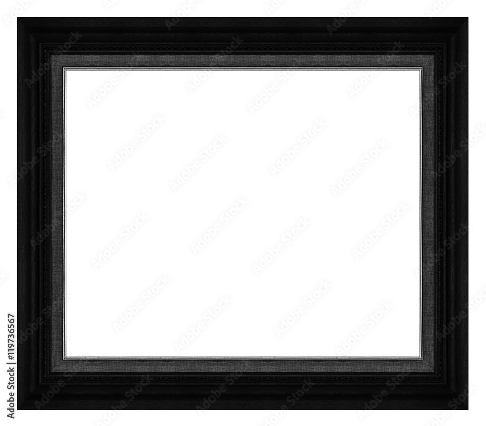 Antique picture wood black frame isolated on white background, t
