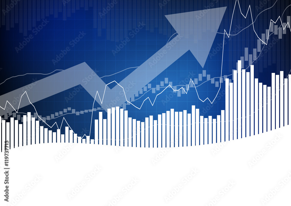 Fototapeta premium Vector : Business graph and arrow on blue background