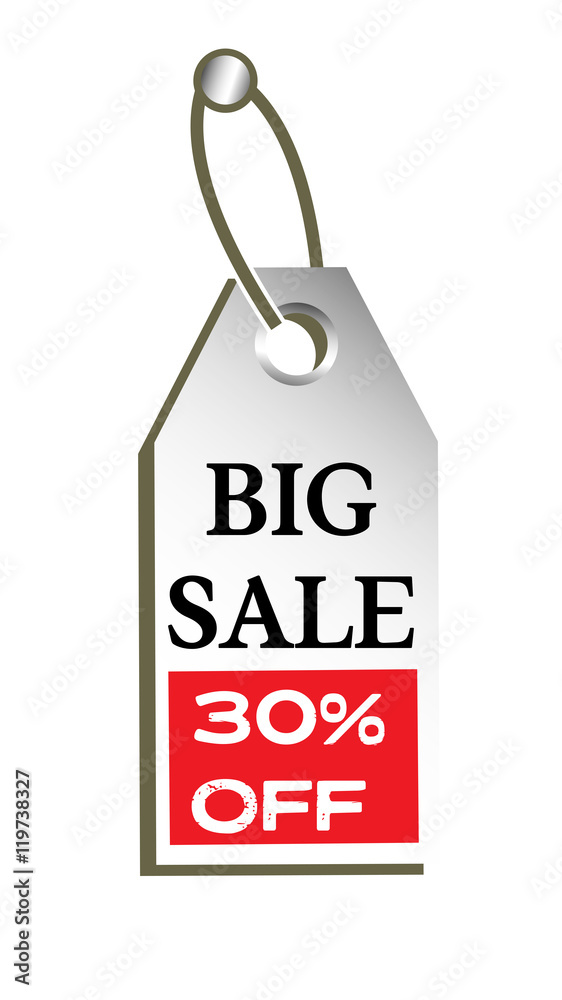 Isolated tag with the text big sale, thirty percent off