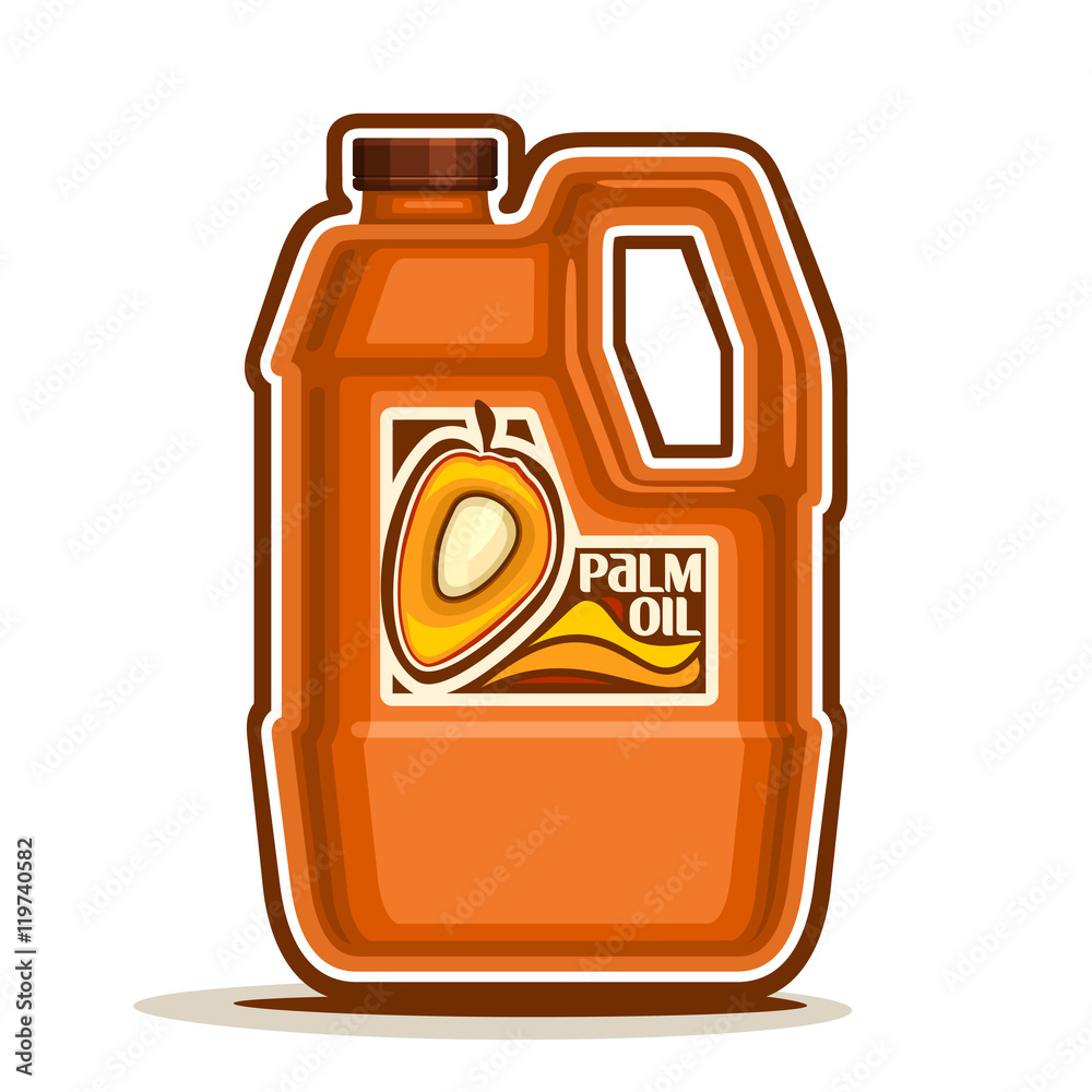 Vector logo big orange plastic Bottle with Palm Oil fruits and label