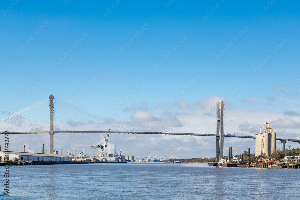 Suspension Bridge Over Industry on Savannah River Suspension Bridge Over Industry on Savannah River