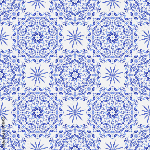 Vintage white-and-blue seamless pattern