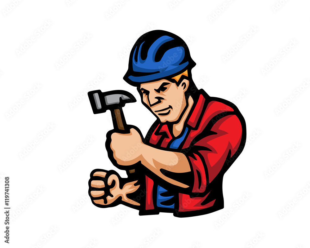 Modern Occupation People Cartoon Logo - Construction Worker Stock 