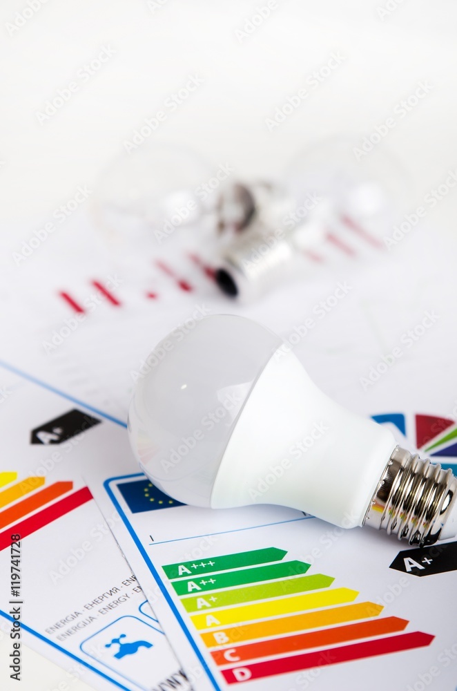 LED light bulb on energy efficiency chart LED light bulb on energy efficiency chart