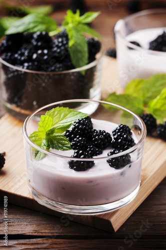 Healthy breakfast with berry and mint