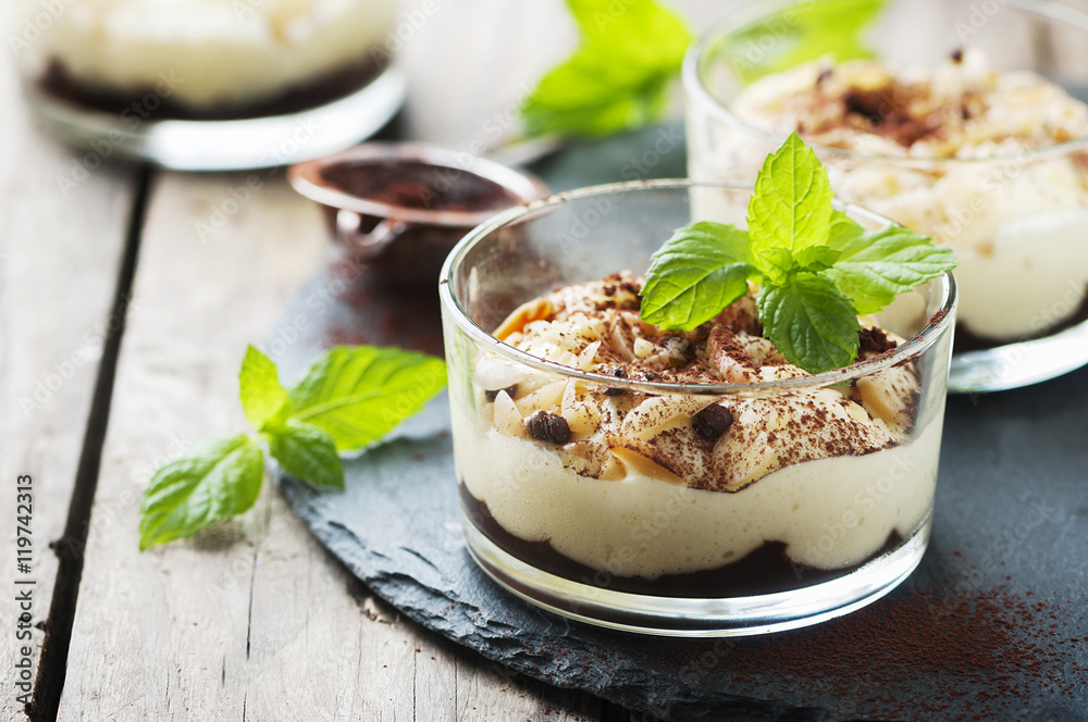 Sweet homemade dessert with cream and chocolate Sweet homemade dessert with cream and chocolate