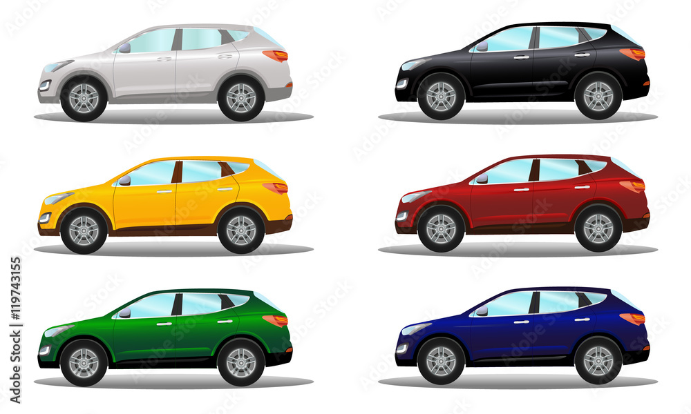 Set of crossover vehicles in a variety of colors