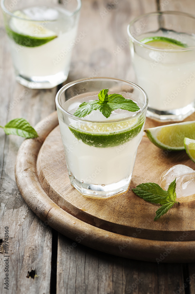 Summer cocktail with lime and mint Summer cocktail with lime and mint