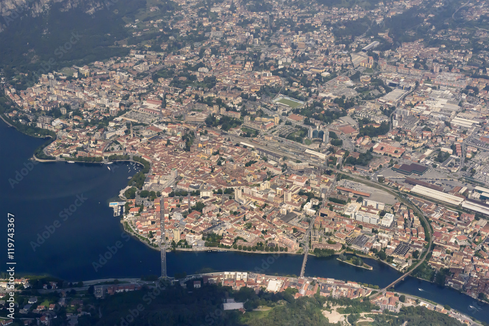 aerial of Lecco town, Italy