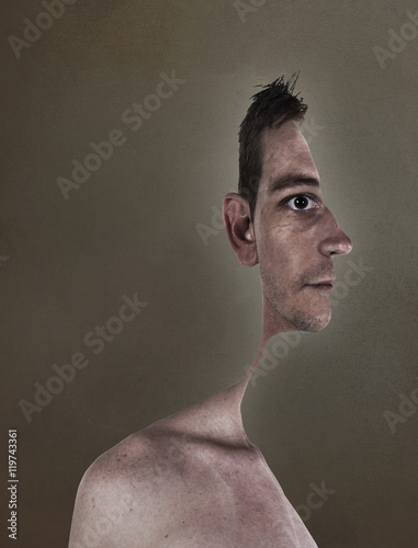 Obraz na płótnie surrealistic portrait of a young man with cut out profile