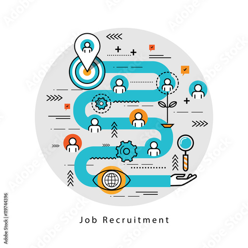 Line flat business design and infographic elements for job candidate evaluation and interview, assessment and recruiting, resources management and hiring, career and employment concept 