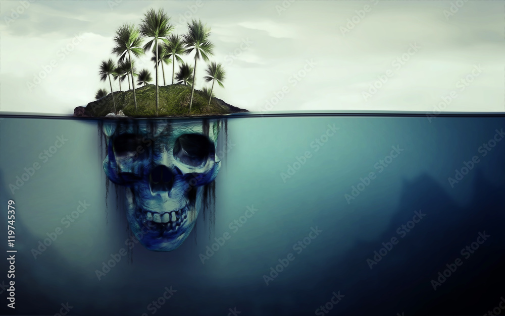 Fototapeta Niebezpieczna wyspa z czaszką pod spodem
