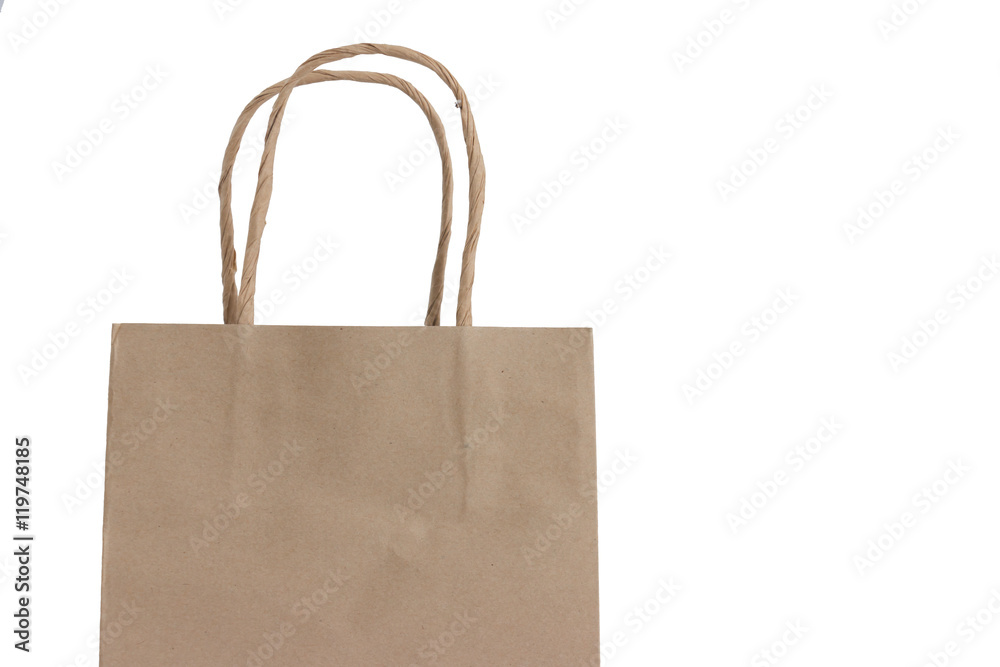 Brown Shopping Bag with Handles on White Background