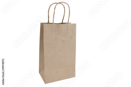 Brown Shopping Bag with Handles on White Background