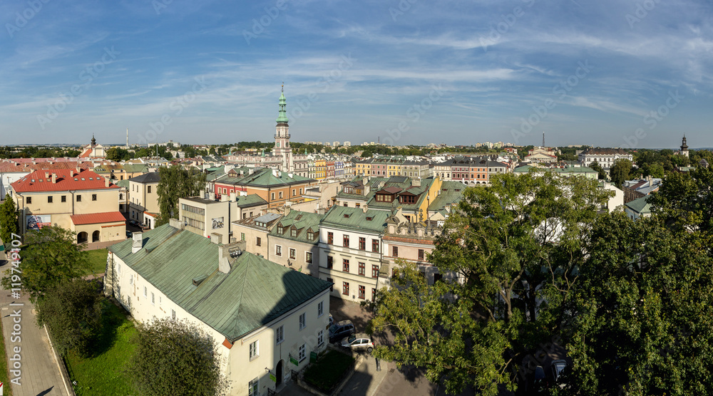 Aerial view of Old Town and Town Hall in Zamość, Poland