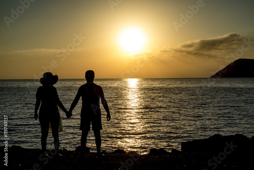 Silhouette of the loving couple 