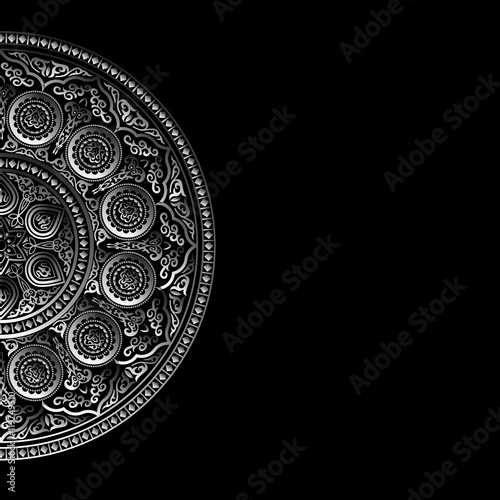 Black background with Silver Round Ornament Pattern - Arabic style © arturaliev