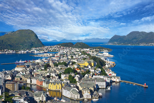 Alesund, Norway - panoramic view on center of cruise port Alesun photo