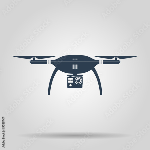 drone with action camera front view vector isolated sign.