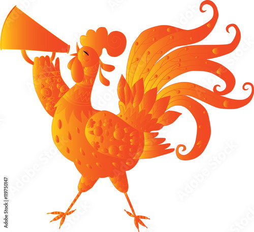 Bright red rooster on white background - chinese symbol of 2017 year. Vector illustration.