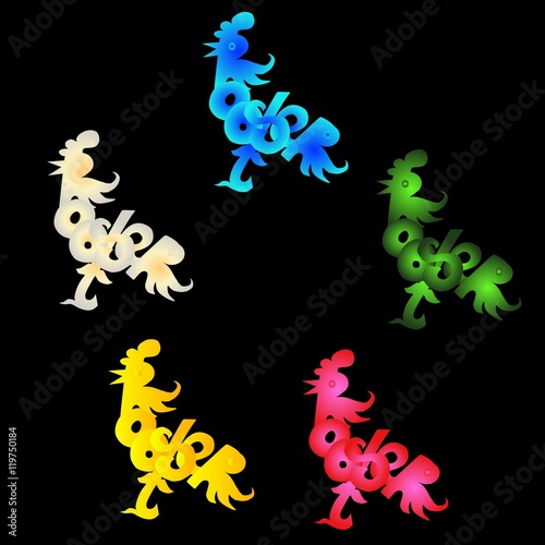 Year of the rooster. Set of bright colorful lettering  Rooster . Vector illustration.