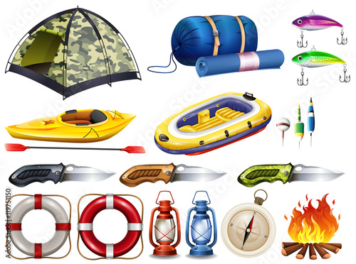 Camping set with tent and other equipment