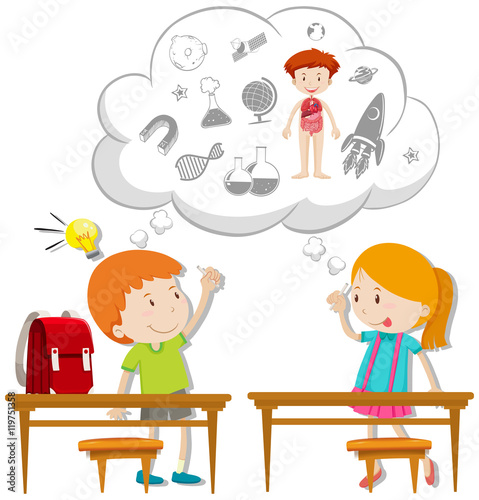 Two students thinking about schoolwork