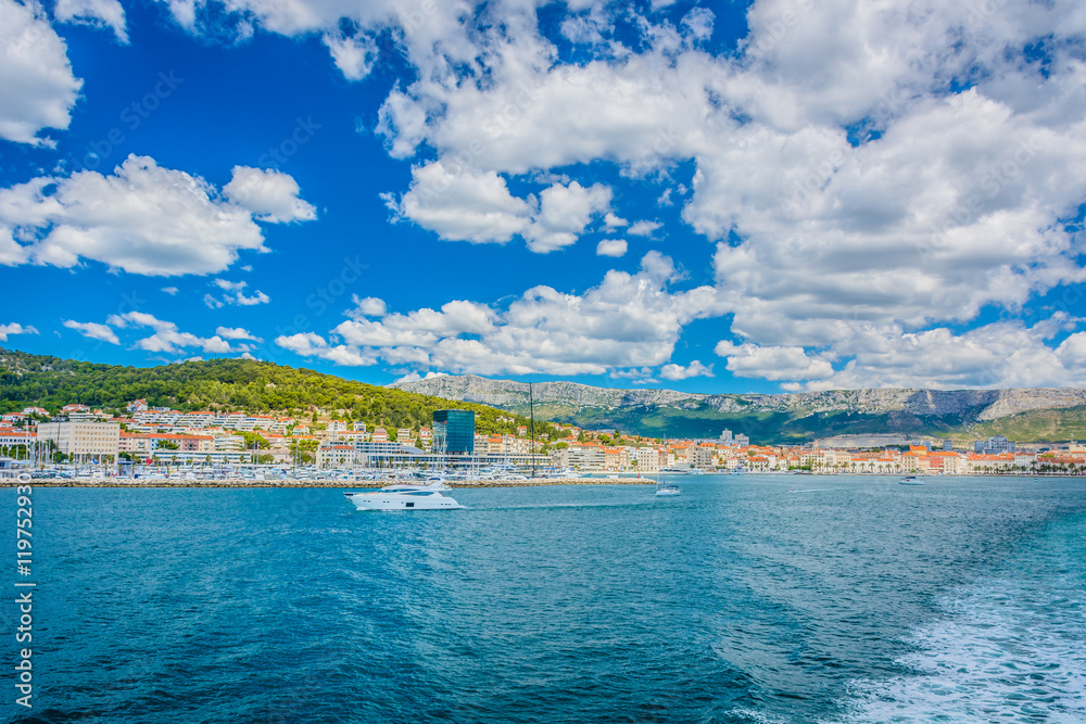 Split town coastal view. / Marble coast of town Split during summertime, Croatia.
