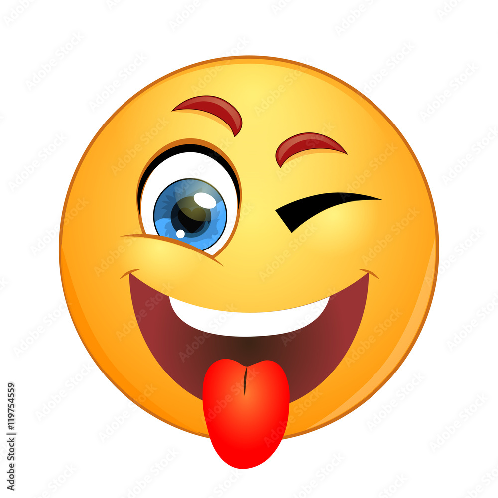 Fototapeta premium Yellow smiley winking and showing tongue.