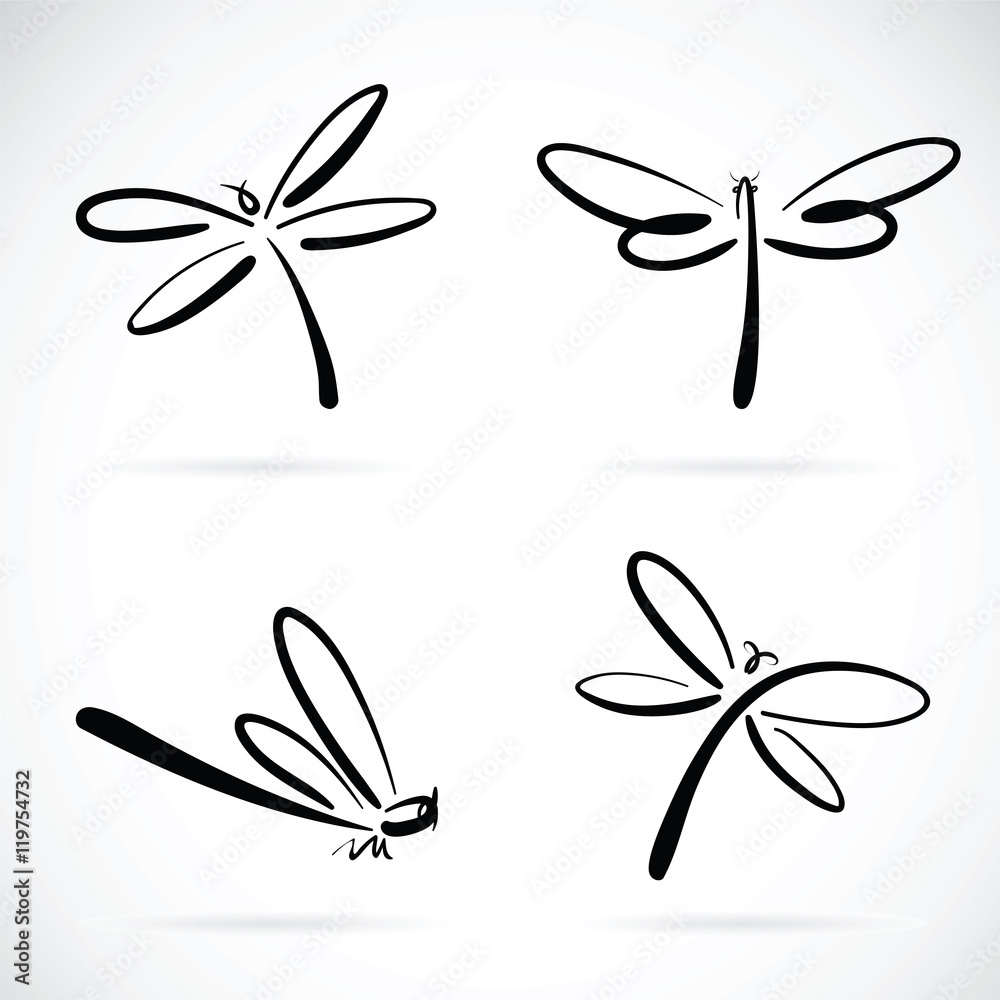 Vector group of dragonfly sketch on white background. insects. - obrazy, fototapety, plakaty 