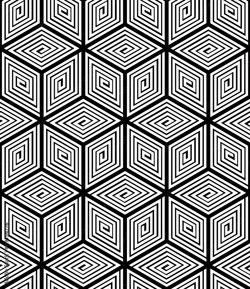 Contrast black and white symmetric seamless pattern with interwe