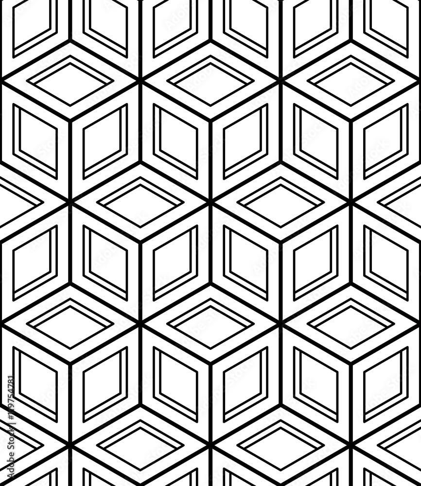 Black and white illusive abstract geometric seamless 3d pattern. Black and white illusive abstract geometric seamless 3d pattern.