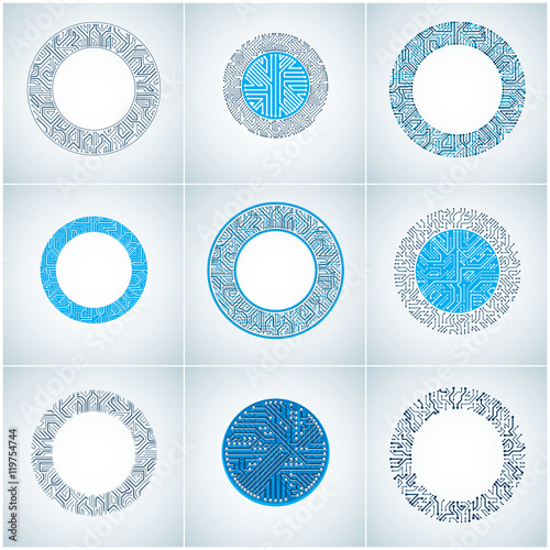 Set of vector abstract technology elements with round colorful c