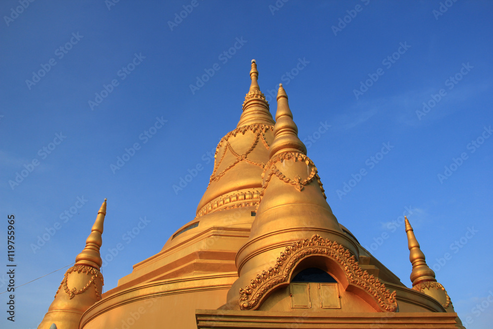Fototapeta premium temple with gold pagoda in Battambang, Cambodia.