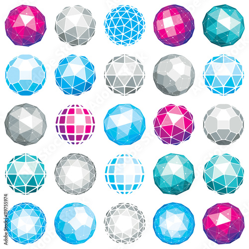 Collection of abstract vector low poly objects with lines and do