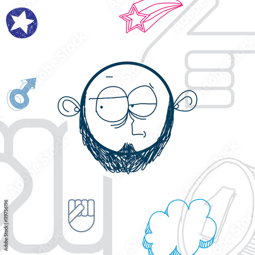 Vector hand drawn cartoon doubtful boy. Education theme graphic